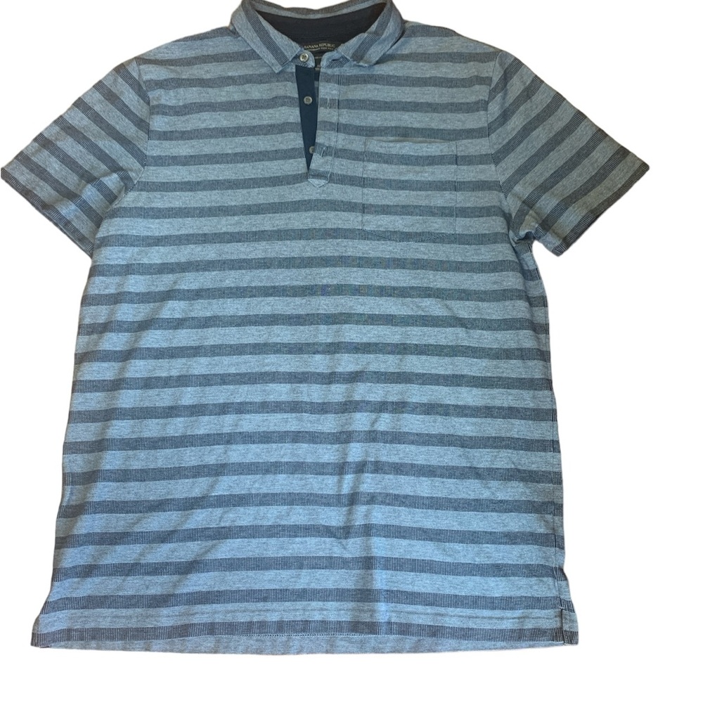 Banana Republic Men’s Cotton Striped Short Sleeve Performance Polo Shirt Blue XL